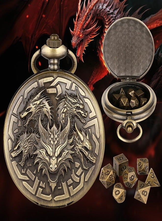 Blisshour D&D Dice Set, Dungeon&Dragon 7PCS Mini Dice Sets with Pocket Watch Case, Role Playing Board Games Accessories (5 Dragons, Bronze) - Image 2